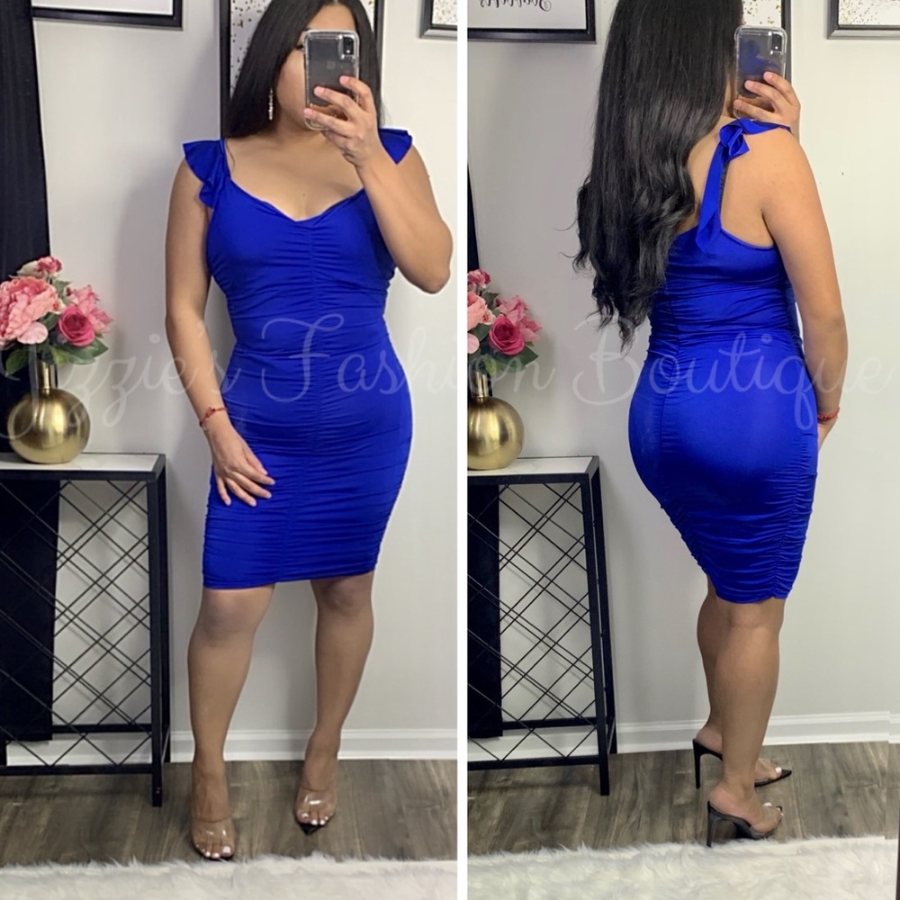 Royal Blue Ruched Mini Dress